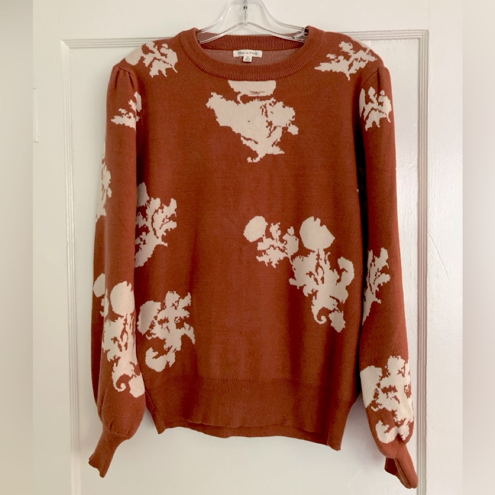 Tea n Rose Rust Floral Women's Sweater M